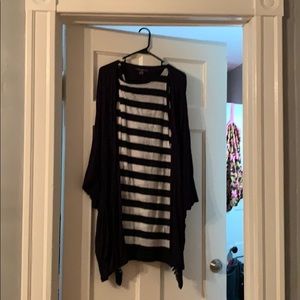 Lane Bryant grey and navy striped tank w/overlay
